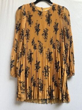 Wilfred Daydreamer Floral Long-Sleeve Pleated Mini Dress Sz 2XS